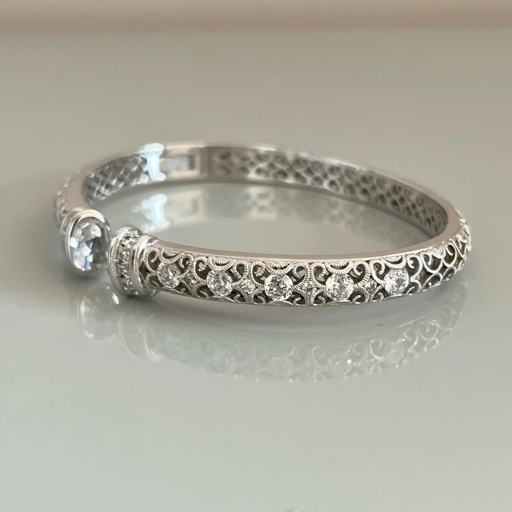 Tacori 925 Sterling Silver CZ Hinged Bracelet - Picture 5 of 12
